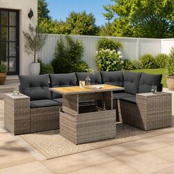 Garden Sofa Set 6 Piece Outdoor Furniture Grey Poly Rattan Patio Lounge with