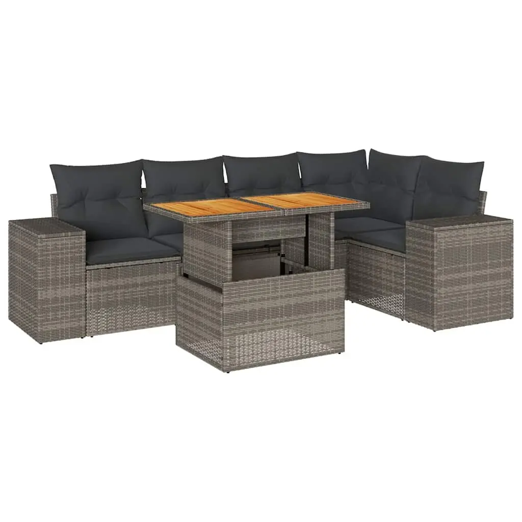 Garden Sofa Set 6 Piece Outdoor Furniture Grey Poly Rattan Patio Lounge with
