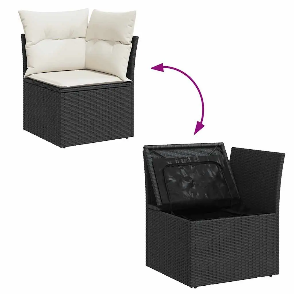 7 Piece Garden Sofa Set Outdoor Furniture Black Poly Rattan Patio Lounge with