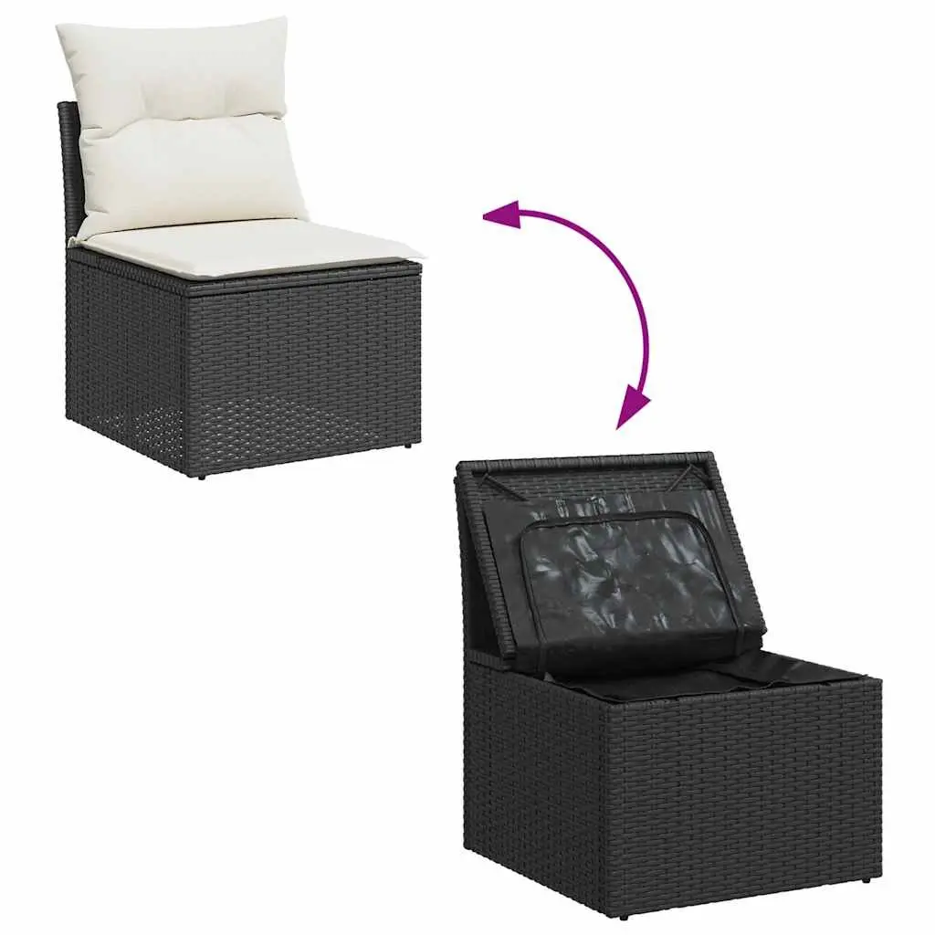 7 Piece Garden Sofa Set Outdoor Furniture Black Poly Rattan Patio Lounge with