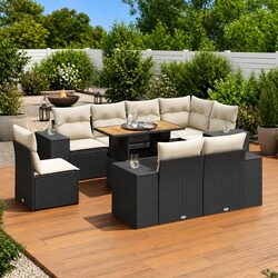 Garden Sofa Set 9 Piece Outdoor Furniture Black Poly Rattan Patio Sectional