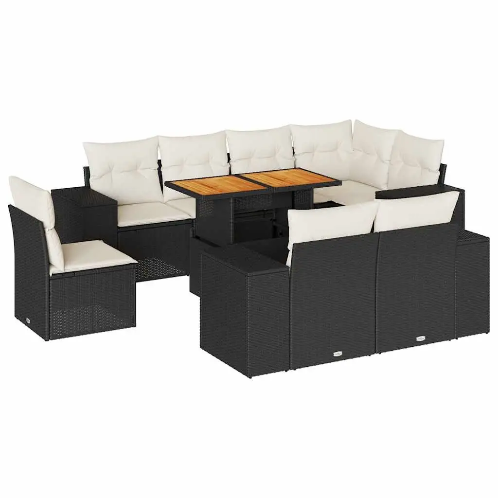 Garden Sofa Set 9 Piece Outdoor Furniture Black Poly Rattan Patio Sectional