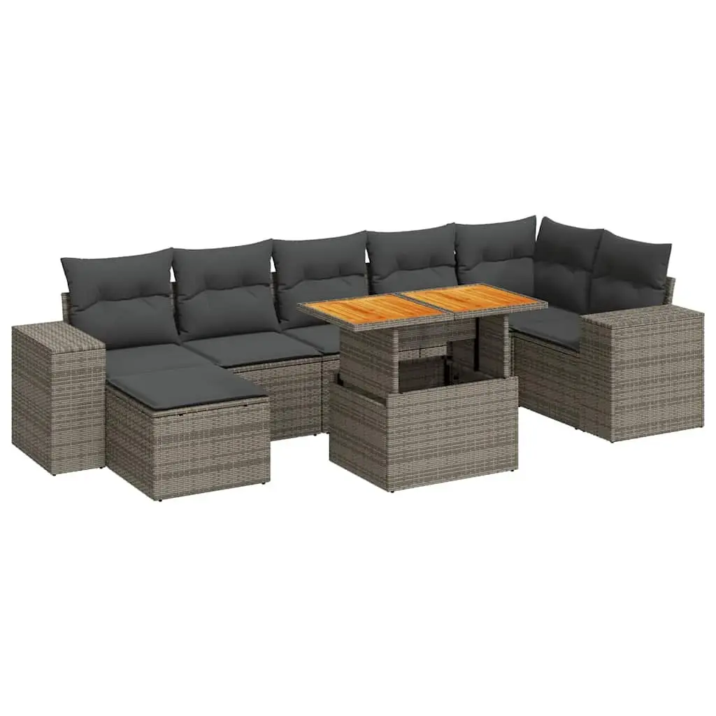 Garden Sofa Set Grey 8 Piece Modular Outdoor Furniture Adjustable Table Storage Function Removable Cushion Covers