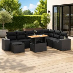 Concise 9 Piece Modular Black Rattan Sofa Set for Outdoors