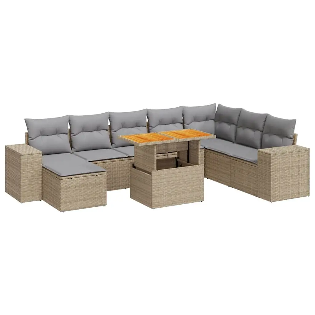 Garden Sofa Set Grey 9 Piece Outdoor Patio Furniture with Cushions Storage