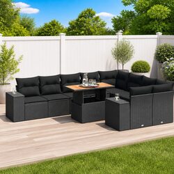 10-Piece Garden Sofa Set in Black Poly Rattan