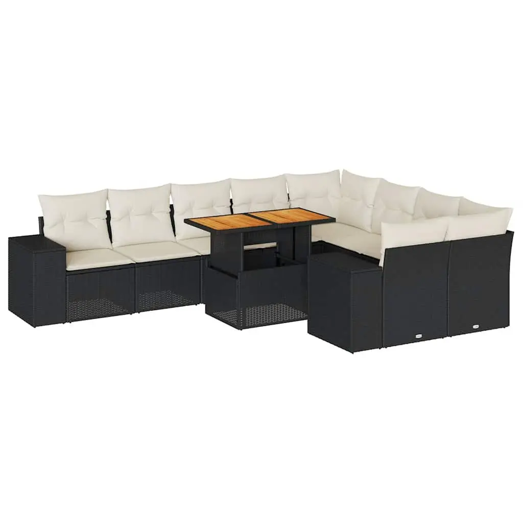 Garden Sofa Set 10 Piece Outdoor Furniture Black Poly Rattan Modular Patio