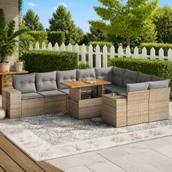 Garden Sofa Set 10 Piece Outdoor Furniture Beige Poly Rattan Patio Sectional