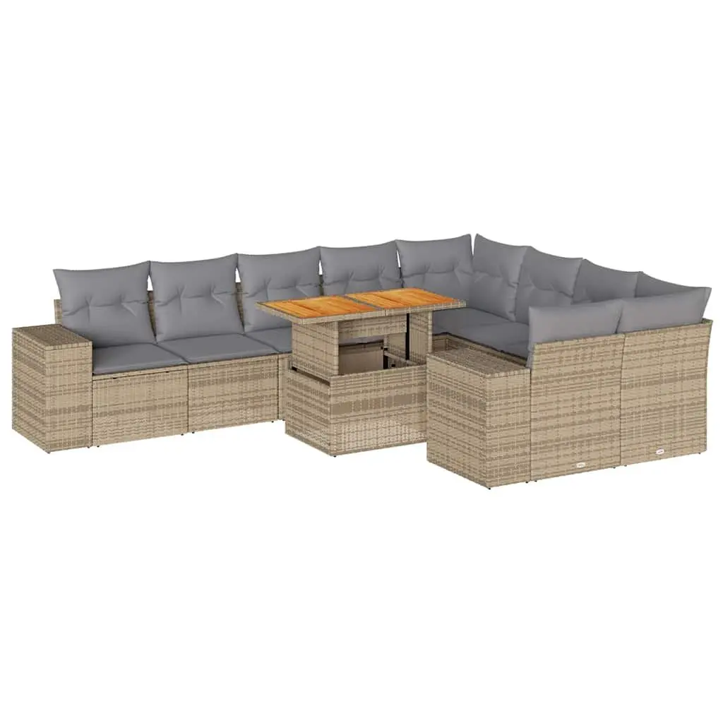 Garden Sofa Set 10 Piece Outdoor Furniture Beige Poly Rattan Patio Sectional