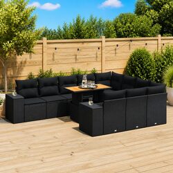 Garden Sofa Set 10 Piece Outdoor Furniture Black Poly Rattan Modular Patio