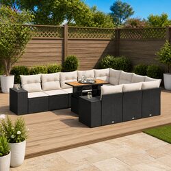 Garden Sofa Set 10 Piece Outdoor Furniture Black Poly Rattan Modular Patio