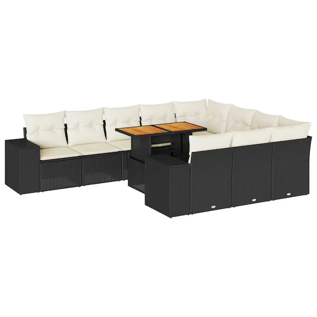 Garden Sofa Set 10 Piece Outdoor Furniture Black Poly Rattan Modular Patio