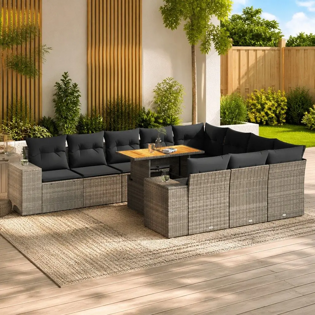 Garden Sofa Set Grey 10 Piece Modular Outdoor Furniture with Cushions