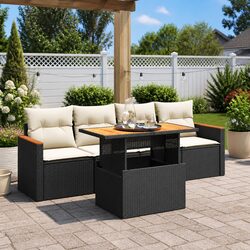 5 Piece Garden Sofa Set with Storage Outdoor Furniture Patio Black Poly Rattan