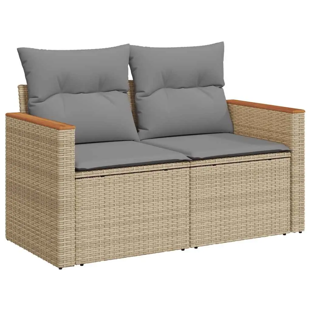 Garden Sofa Set Beige 5 Piece Modular Outdoor Furniture Weather-Resistant PE Rattan