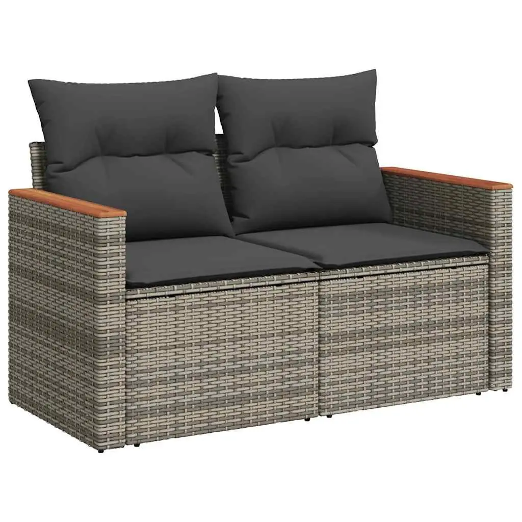 Outdoor Garden Sofa Set 5 Piece Grey Poly Rattan Patio Furniture with Cushions