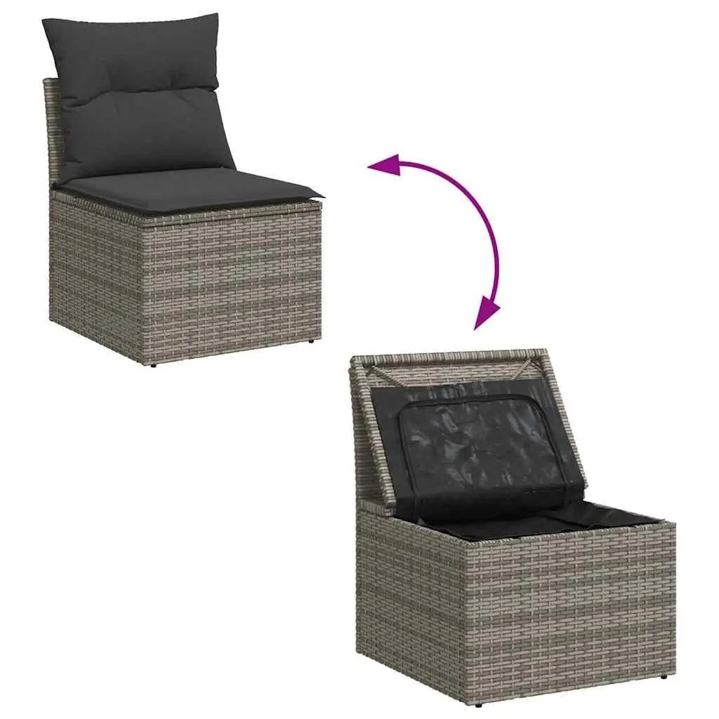 Outdoor Garden Sofa Set 5 Piece Grey Poly Rattan Patio Furniture with Cushions