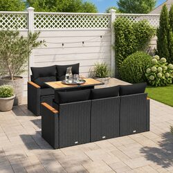Garden Sofa Set 6 Piece Black Poly Rattan Outdoor Furniture Patio with Cushions