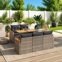 6 Piece Garden Sofa Set in Grey Rattan