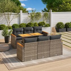 7 Piece Garden Sofa Set Grey Poly Rattan Outdoor Furniture with Storage Cushions