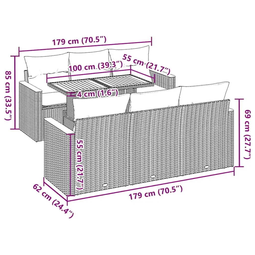 7 Piece Garden Sofa Set Grey Poly Rattan Outdoor Furniture with Storage Cushions
