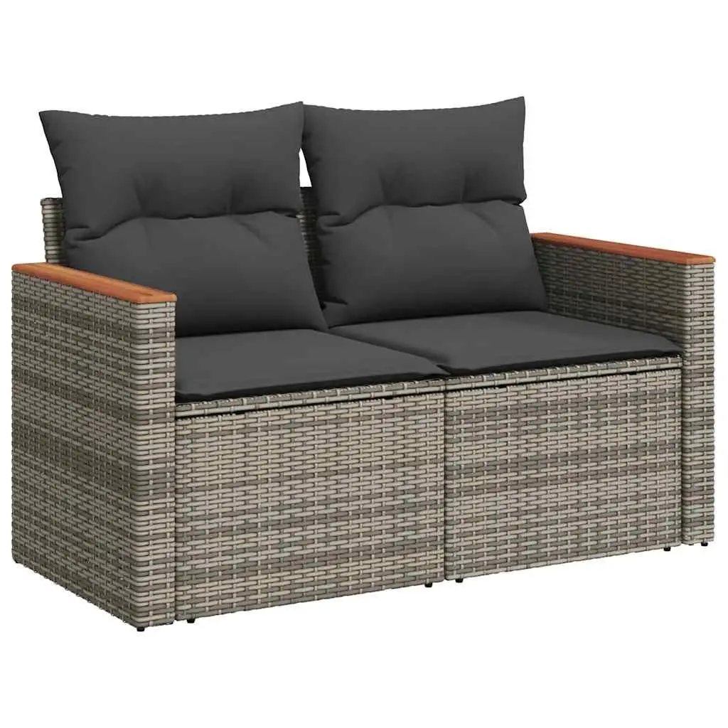7 Piece Garden Sofa Set Grey Poly Rattan Outdoor Furniture with Storage Cushions