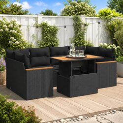 Garden Sofa Set 6 Piece Outdoor Furniture Black Rattan Patio Modular Seating