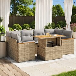 Garden Sofa Set 6 Piece Outdoor Furniture Beige Poly Rattan Modular Patio