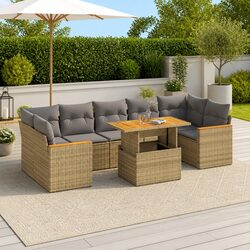 7 Piece Garden Sofa Set with Storage Cushions Beige Outdoor Furniture Patio