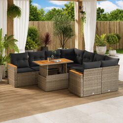 Garden Sofa Set 9 Piece Grey Outdoor Furniture Patio Rattan Cushions Storage
