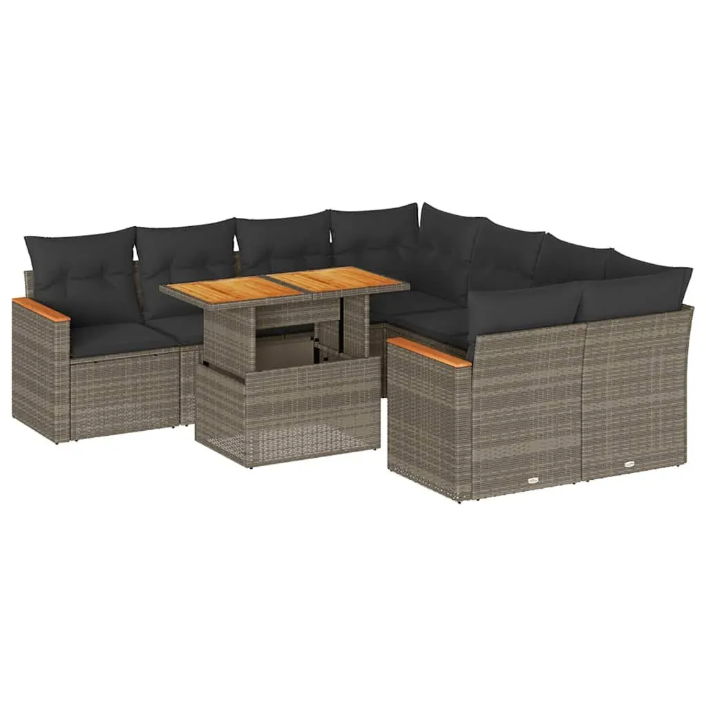 Garden Sofa Set Grey 9 Piece Modular Outdoor Furniture Rattan Cushions Storage