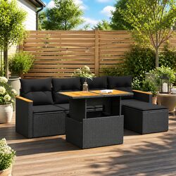 6-Piece Black Garden Sofa Set for Outdoor Relaxation