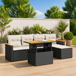 Garden Sofa Set 6 Piece Outdoor Patio Furniture Black Rattan Modular Seating