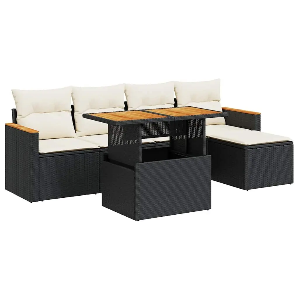 Garden Sofa Set 6 Piece Outdoor Patio Furniture Black Rattan Modular Seating