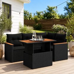 5-Piece Black Rattan Garden Sofa Set