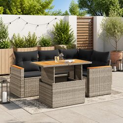 Grey Poly Rattan 5-Piece Garden Sofa Set with Cushions