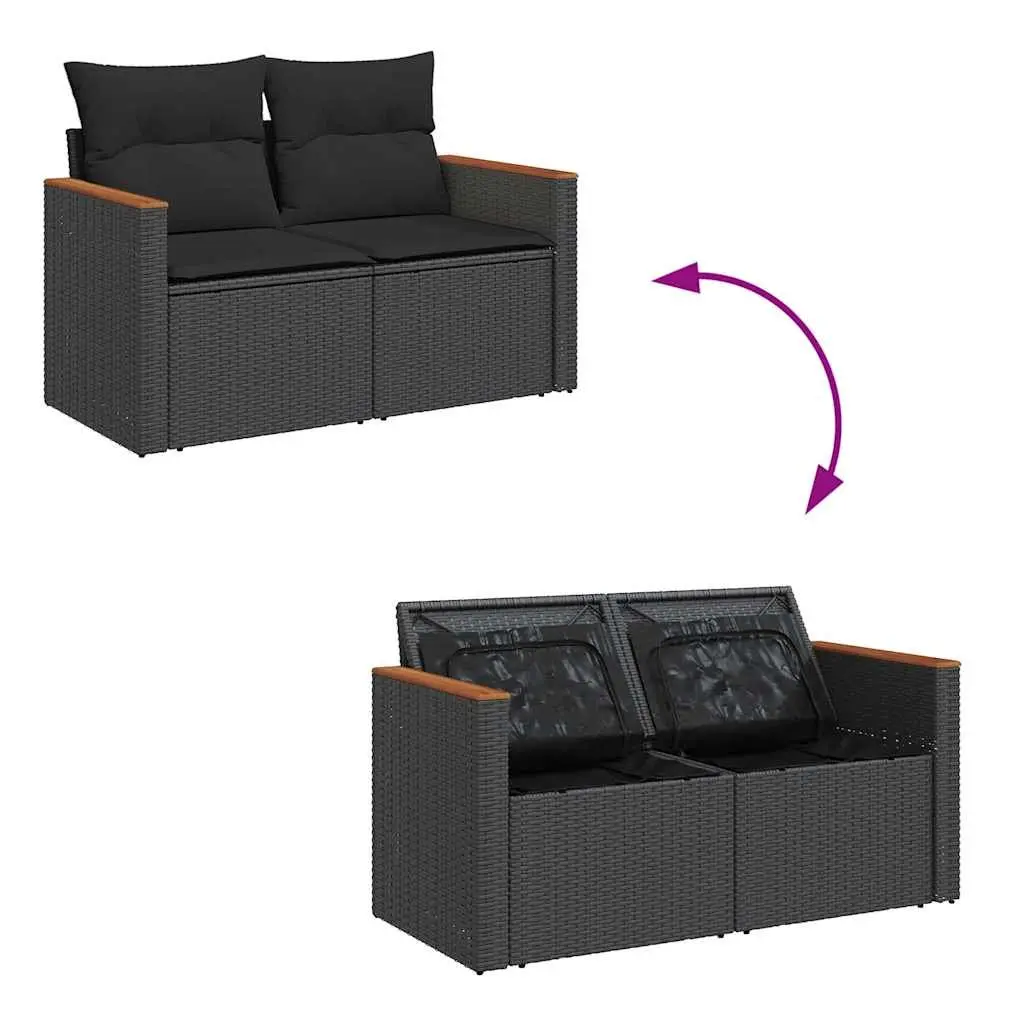 5 Piece Garden Sofa Set with Storage Cushions Black Outdoor Patio Furniture
