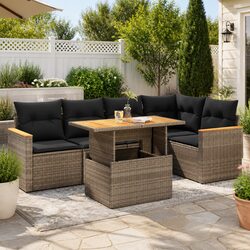 Garden Sofa Set 5 Piece Grey Poly Rattan Outdoor Furniture with Storage Cushions