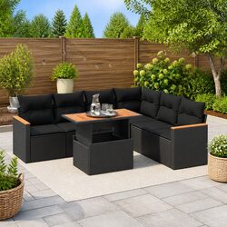 7-Piece Black Rattan Sofa Set: Style Meets Durability