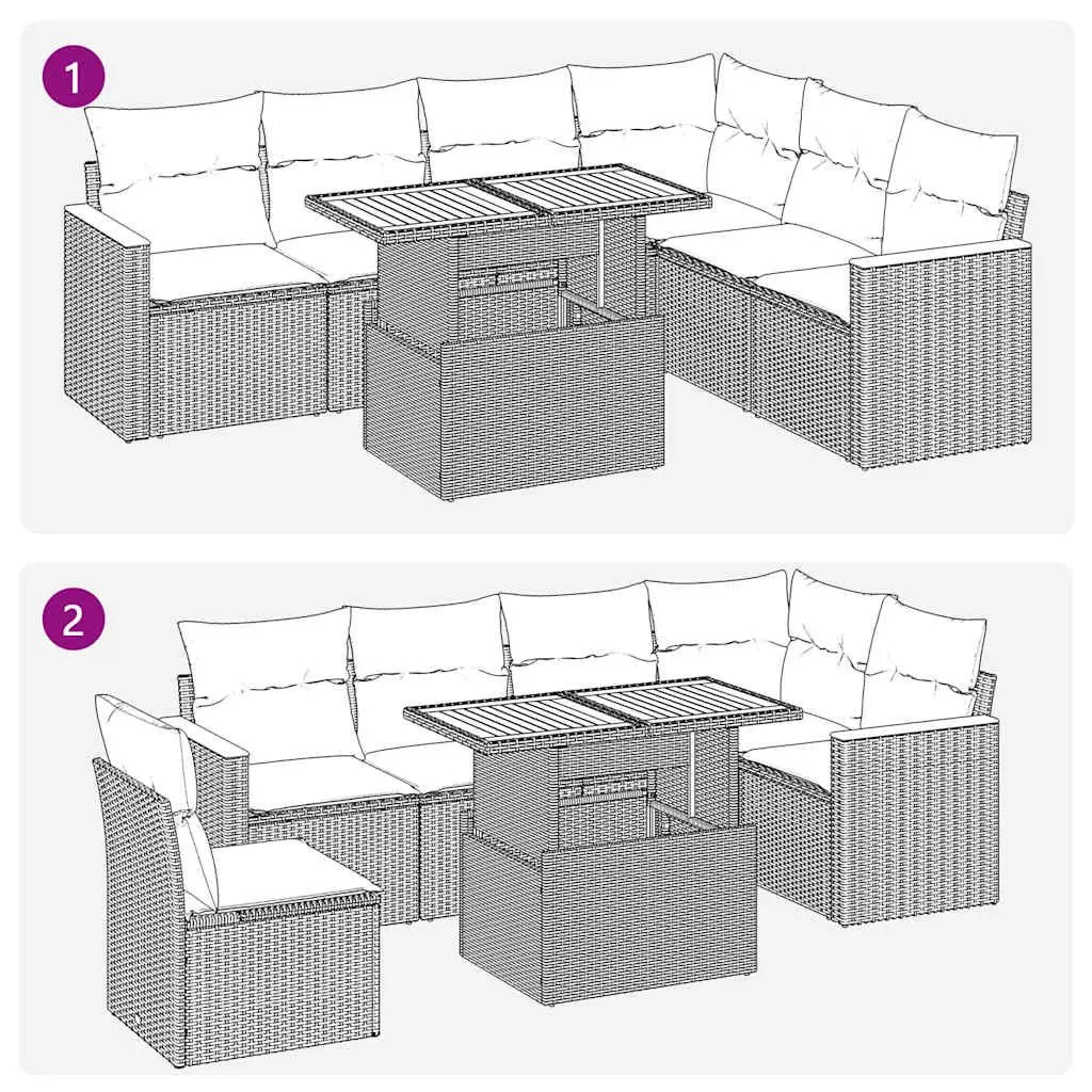 7 Piece Black Outdoor Sofa Set with Cushions and Storage