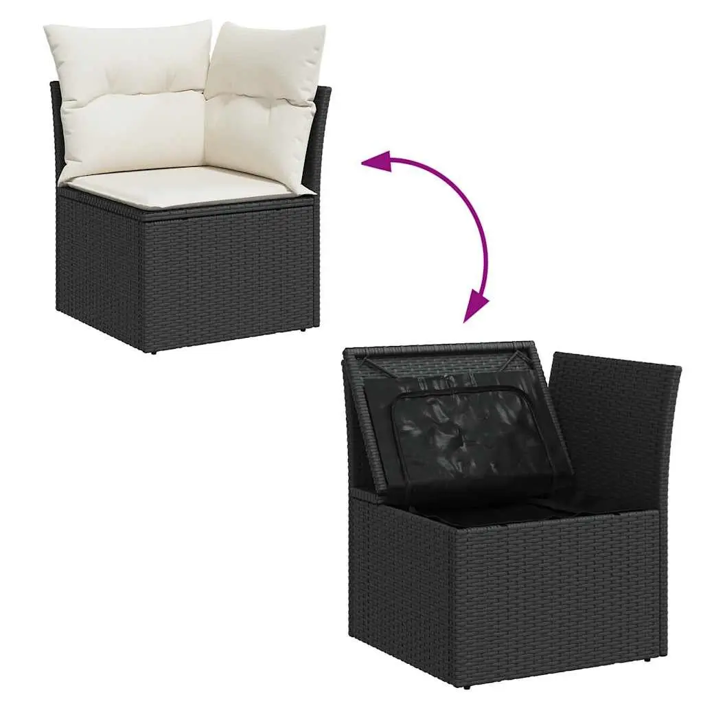7 Piece Black Outdoor Sofa Set with Cushions and Storage