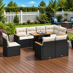Concise 9 Piece Black Garden Sofa Set