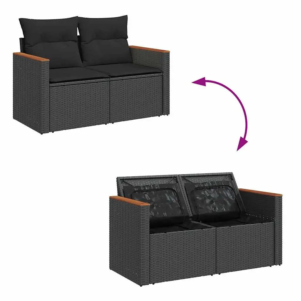 7 Piece Modular Outdoor Garden Sofa Set Black with Cushions Weather Resistant Poly Rattan
