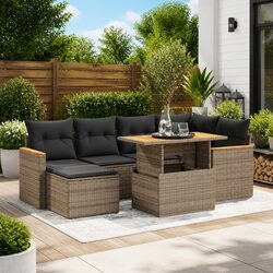 Compact 7-Piece Outdoor Sofa Set in Grey Rattan