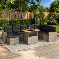 Garden Sofa Set 9 Piece Outdoor Furniture Grey Poly Rattan with Cushions Storage