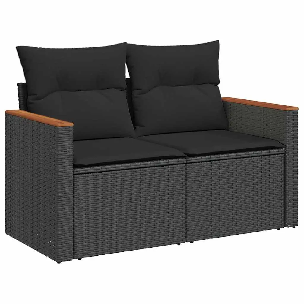 Garden Sofa Set 10 Piece Black Poly Rattan Outdoor Furniture with Cushions
