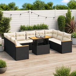 10-Piece Garden Sofa Set Black with Cushions