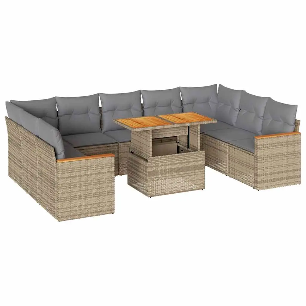 Garden Sofa Set 10 Piece Outdoor Patio Furniture Beige Rattan Modular Lounge