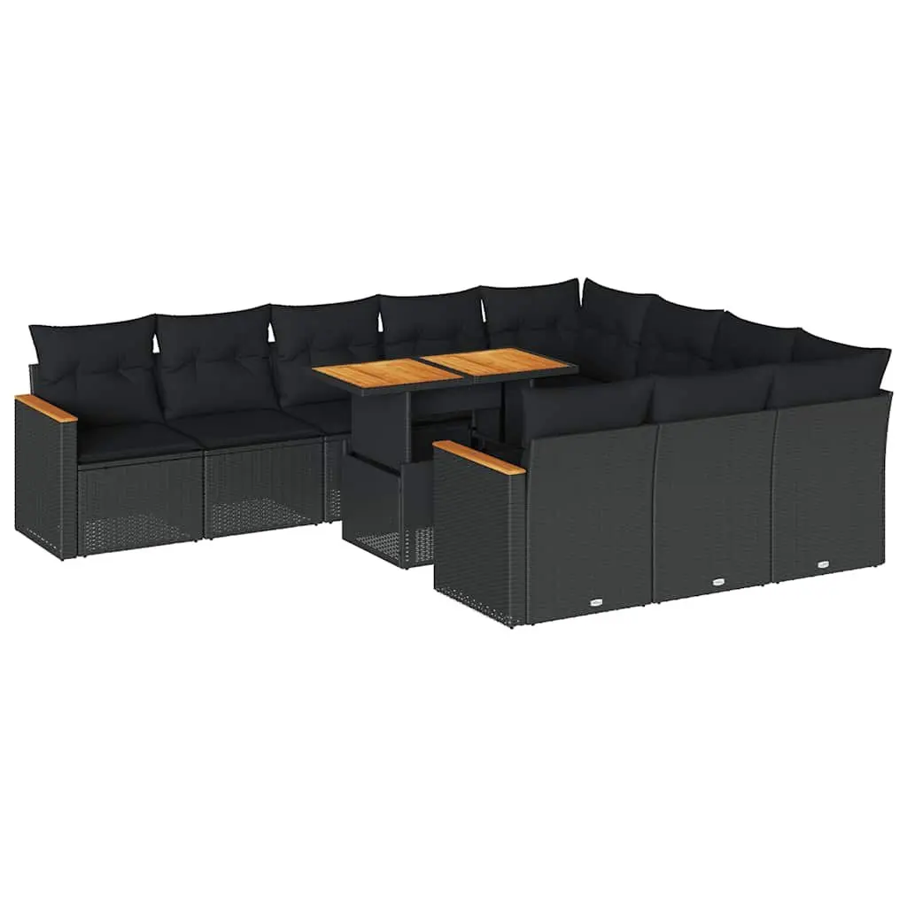 Outdoor Garden Sofa Set 11 Piece Black Poly Rattan Modular Patio Furniture with