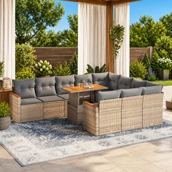 Garden Sofa Set 11 Piece Outdoor Furniture Beige Cushions Modular Patio Seating